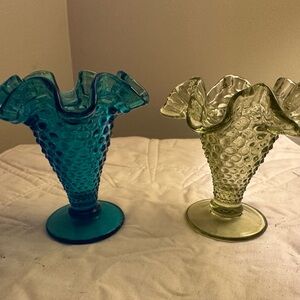 Vintage Fenton  Hobnail Ruffled Top Vases 3 1/2" Tall - 2 vases